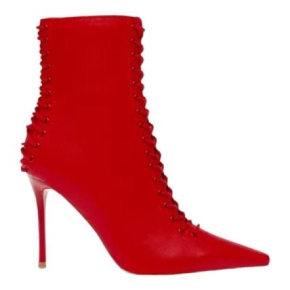 NWOB $159  Steve Madden, the Allnight Laced Stiletto Heel Booties RED - Picture 7 of 7
